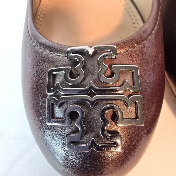 Tory Burch Lowel Stacked Wedge Brown Leather Shoes Size 7.5 Round Toe EUC - Picture 4 of 11